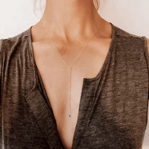 Solid 14KT Yellow Gold Emerald Lariat Necklace